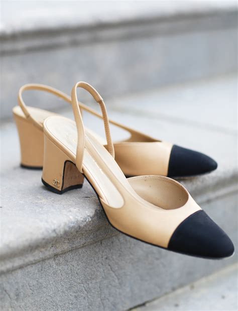 classic heels black beige chanel|Chanel slingbacks.